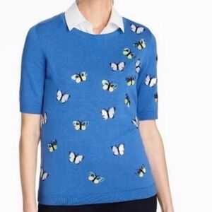 NWT Talbots Blue Sequined Butterfly Butterflies Sweater, Size P